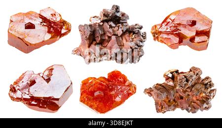 set of samples of vanadinite natural stones isolated on white background Stock Photo
