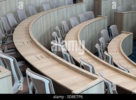 Bangkok,Thailand - 18 Oct, 2025 - Characterized by its distinctly modern, minimalist design and semi-circular, tiered seating, this auditorium provide Stock Photo