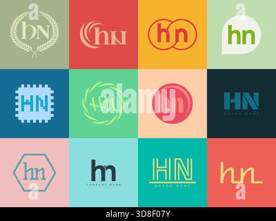 HN logo company template. Letter h and n logotype. Set different classic serif lettering and modern bold text with design elements. Initial font typog Stock Vector