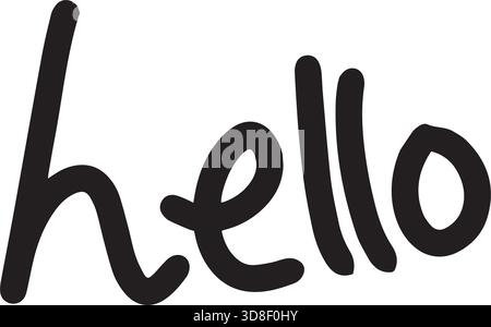 Hello! symbol, greeting Hand drawn scribble script calligraphy brush storke element icon illustration Stock Vector
