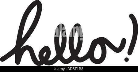 Hello! symbol, greeting Hand drawn scribble script calligraphy brush storke element icon illustration Stock Vector
