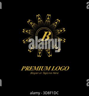A luxurious and sophisticated logo design featuring a stylized gold 'B'' at the center of an intricate circular emblem. Ideal for premium brands, luxu Stock Vector