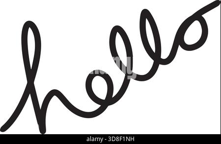 Hello! symbol, greeting Hand drawn scribble script calligraphy brush storke element icon illustration Stock Vector