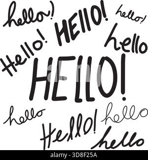 Hello! symbol, greeting Hand drawn scribble script calligraphy brush storke element icon illustration Stock Vector
