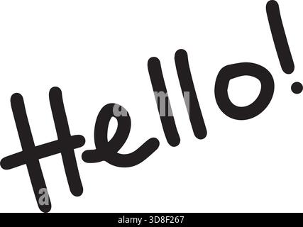 Hello! symbol, greeting Hand drawn scribble script calligraphy brush storke element icon illustration Stock Vector