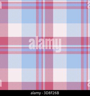 Classic plaid pattern with a digital, pixelated effect. Soft blue, red,  pink create a gentle, modern texture. Ideal for backgrounds, textiles, or des Stock Vector
