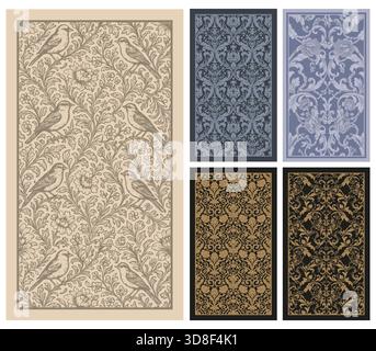 Back of Tarot card or playing card with floral ornamental elements. Victorian vintage wallpaper style background. Stock Vector