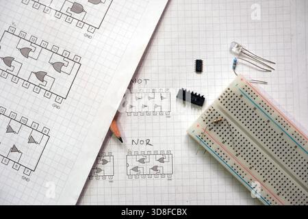 Building digital circuits with 74-series ICs and breadboard. Breadboard ...