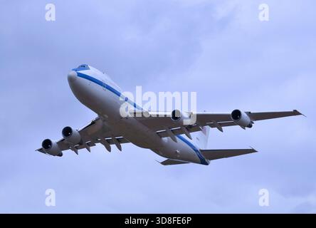 Boeing E-4B 'Nightwatch' aircraft on approach to RAF Fairford, Gloucestershire; nicknamed the Doomsday plane. Stock Photo