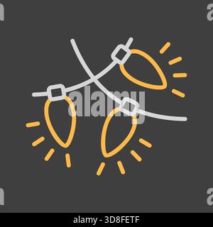 Christmas lights garlands with colored bulbs vector on dark background icon. Winter sign. Graph symbol for event and holiday web site and apps design, Stock Vector