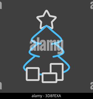 Christmas tree with presents vector on dark background icon. Winter sign. Graph symbol for event and holiday web site and apps design, logo, app, UI Stock Vector