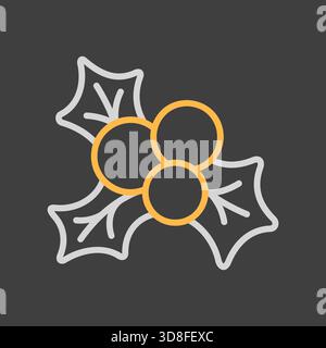 Christmas holly berry vector on dark background icon. Mistletoe and leaf. Winter sign. Graph symbol for event and holiday web site and apps design, lo Stock Vector