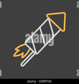 Striped fireworks rocket with a fuse vector on dark background icon. Winter sign. Graph symbol for event and holiday web site and apps design, logo, a Stock Vector