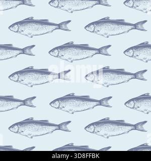 Fish sea vector seamless pattern with crabs octopus seahorse shells starfish and shrimp Stock Vector