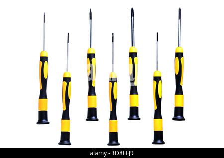 Set of various screwdrivers isolated on a white background for repair and DIY projects Stock Photo