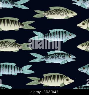 Colorful sea fish pattern with tropical underwater animals in vibrant vector seamless design Stock Vector
