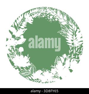 Round green frame with flowers hand drawn. Not AI, Vector illustration Stock Vector