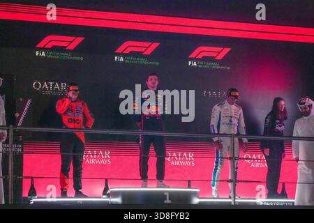 Doha, Qatar. 30th Nov, 2025. Podium Celebrations during Race of the Formula 1 Qatar Airways Qatar Grand Prix 2025 at Losail International Circuit, ahead of Round 23 of 24 of the 2025 FIA Formula One World Championship (November 28-30, 2025). (Credits Credit: Unicode Images/Alamy Live News Credit: Unicode Images/Alamy Live News Stock Photo