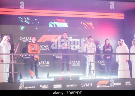 Doha, Qatar. 30th Nov, 2025. Podium Celebrations during Race of the Formula 1 Qatar Airways Qatar Grand Prix 2025 at Losail International Circuit, ahead of Round 23 of 24 of the 2025 FIA Formula One World Championship (November 28-30, 2025). (Credits Credit: Unicode Images/Alamy Live News Credit: Unicode Images/Alamy Live News Stock Photo