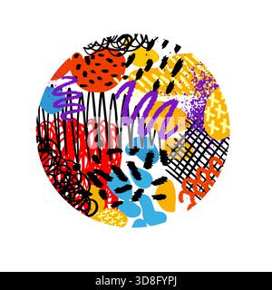 Abstract circle made of colored decorative elements. hand drawn. Not AI. Vector illustration. Stock Vector