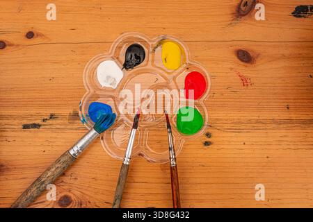 pastel colors and brushes ready to be used Stock Photo
