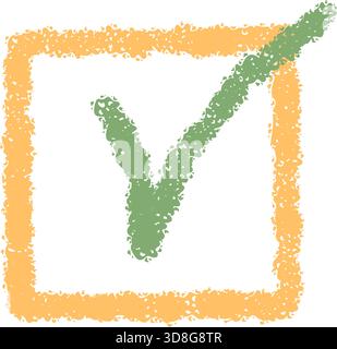 Crayon Check Box Square Icon Badge Stock Vector