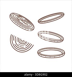 Sliced onion rings and wedges. Vector illustration in a contour line style. Clean brown lines, distinctive textured rings Stock Vector