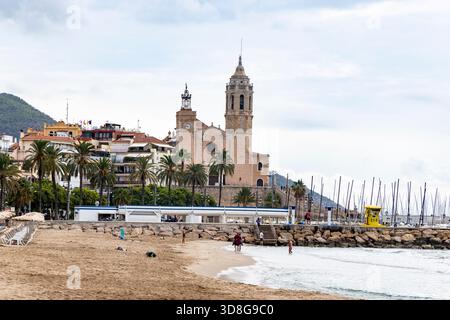 Sitges, Barcelona,Spain, Church of Saint Bartomeu and Santa Tecla, Catholic Church in Sitges town centre,Europe Stock Photo