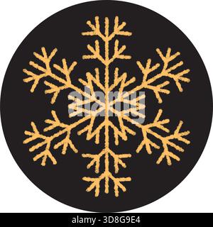 Gold Crayon Snow Flake Round Badge Stock Vector