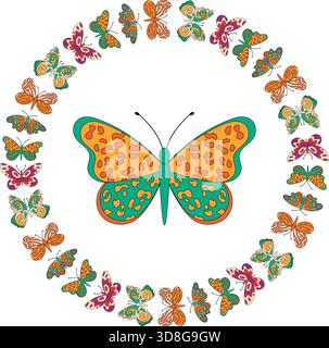 Groovy Retro Butterfly Circle Border Pattern Stock Vector