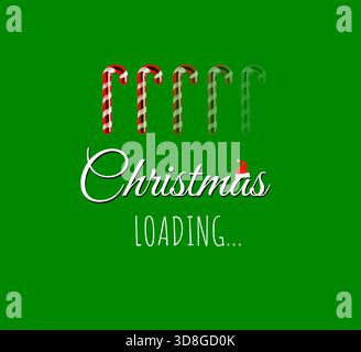 Minimalist Christmas loading bar concept with red and green candy canes on a solid green background. High quality photo Stock Photo
