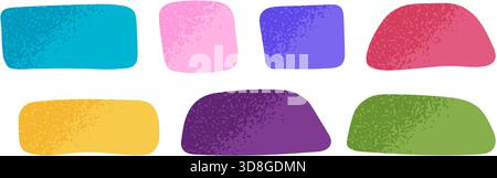 Set of cute text boxes with gritty texture in doodle style. Organic shapes for tags, labels or speech bubbles isolated on white background. Hand drawn asymmetric forms. Vector flat illustration. Stock Vector
