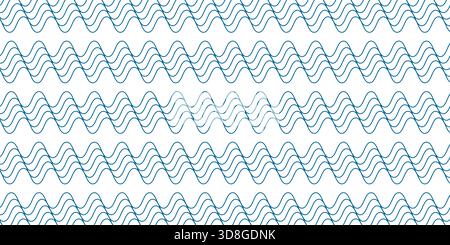 Sea or ocean waves. Repeated blue curvy lines on white background. Water print. Aqua pattern. Maritime ornament. Summer wallpaper. Swimming pool or aquarium liquid texture. Vector flat illustration. Stock Vector