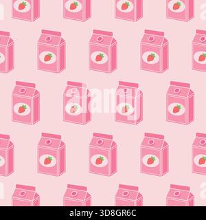 Package with strawberry milk pattern. Isolated white background. Vector simple flat illustration. Stock Vector