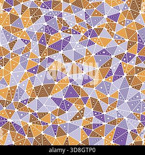 Background with triangles pattern. Multiple repeated inner triangles. Compact shape size. Multiple colors style. Seamless pattern. Stock Vector