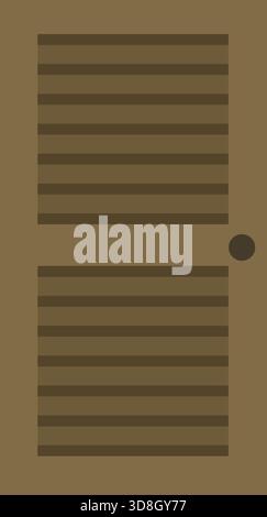 Brown louvered shutter door with horizontal slats and a round knob, illustrated in a simple flat architectural vector style. Stock Vector
