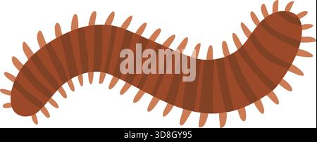 Stylized brown centipede or millipede with a long segmented curved body and many short legs, illustrated in flat vector form. Stock Vector