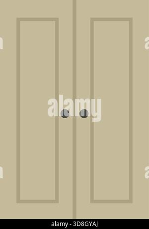 A pair of light beige wardrobe doors with recessed panels and two small round pulls. Stock Vector