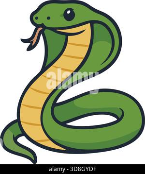 A friendly cartoon cobra coiled with raised hood and forked tongue. Stock Vector