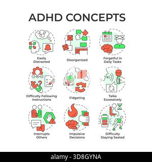 ADHD multi color concept icons Stock Vector