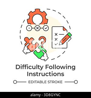 Difficulty following instructions multi color concept icon Stock Vector
