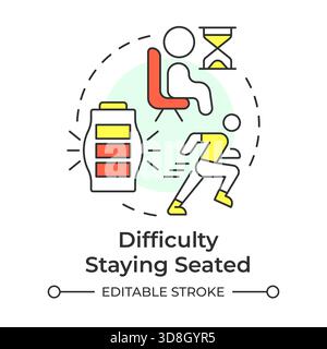 Difficulty staying seated multi color concept icon Stock Vector
