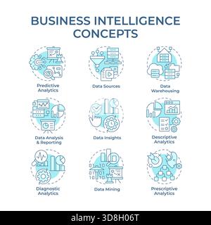 Business intelligence soft blue concept icons Stock Vector