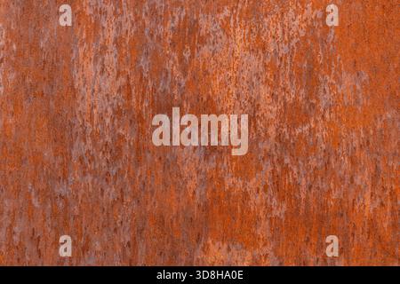 Homogeneous orange rusted flat sheet metal surface with a consistent grainy texture and subtle vertical streaks Stock Photo