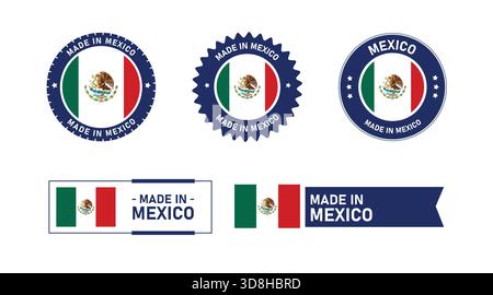 Mexico Flag – Made in Mexico Product Tag, Seal, Stamp & Icon Vector Stock Vector
