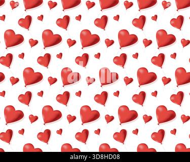 Seamless pattern of red heart-shaped balloons with strings, varying in size and orientation. Ideal for Valentine s Day, love-themed designs Stock Vector