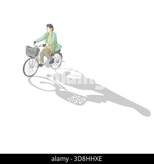 man with eyeglasses riding a bicycle illustration vector hand drawn with black lines Stock Vector