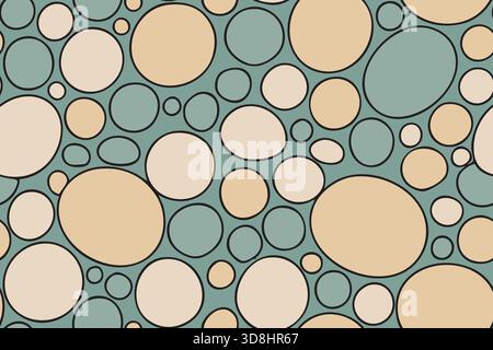 Large and small pastel circles outlined in black forming a playful seamless pattern. Stock Vector