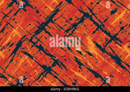 Seamless rough texture with red-orange tones and diagonal black strokes in abstract style. Stock Vector