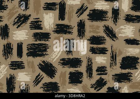 Seamless texture of diagonal brush marks and paint strokes in beige, tan, and black shades. Stock Vector